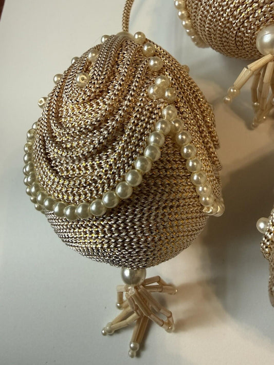 Elegant, Gold, Pearl Christmas Ornaments – Set Of 7 Vintage Style Holiday Decor