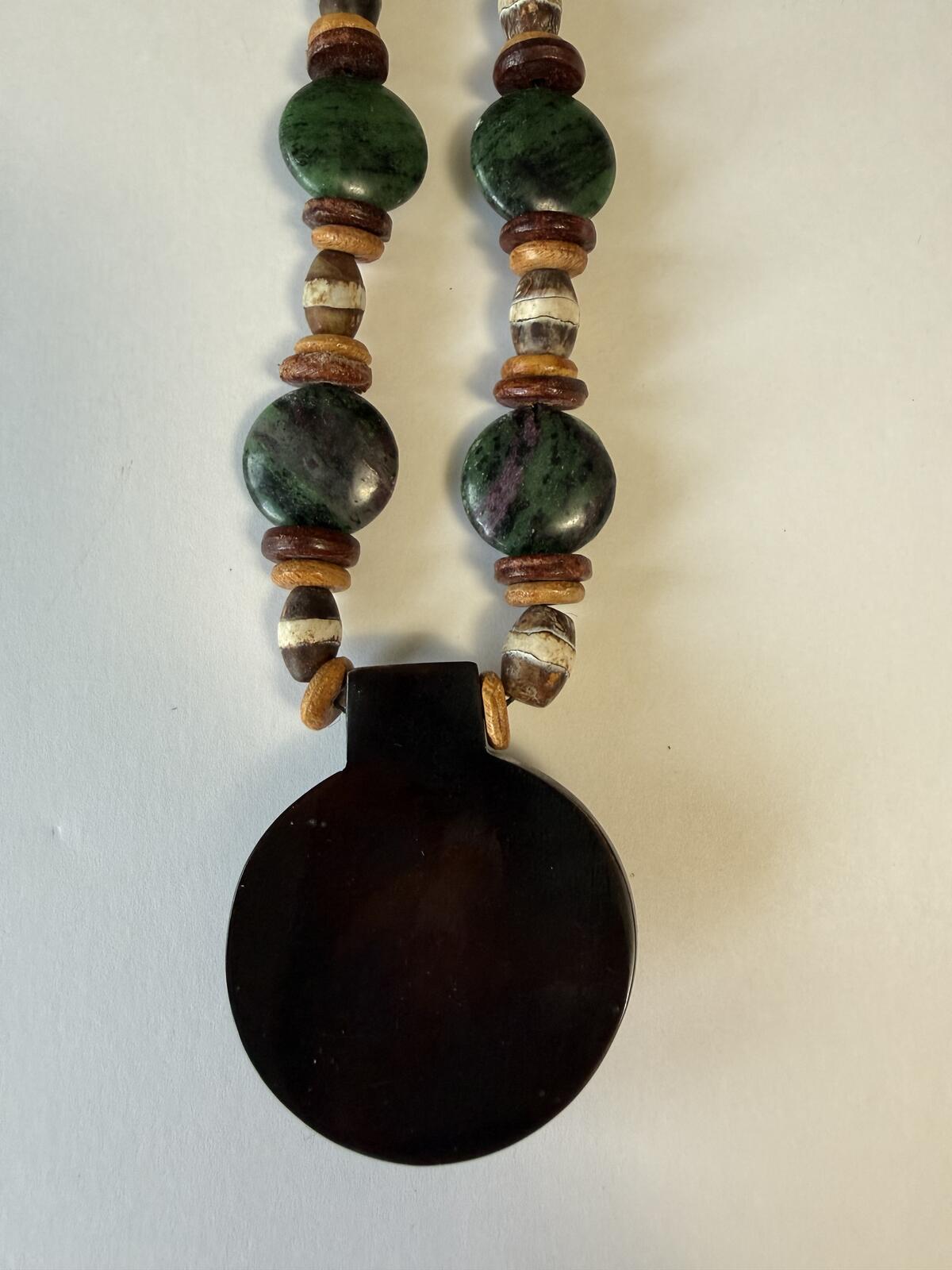 Handcrafted Tribal Pendant Necklace Wood Bead Boho Jewelry
