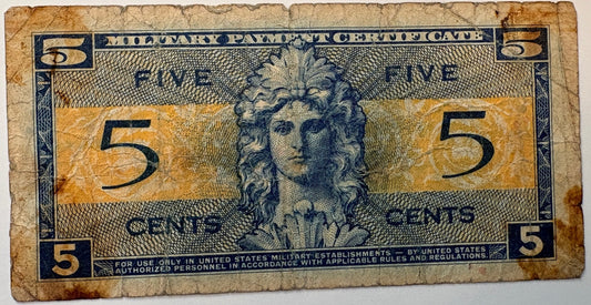 1954 US Military Payment Certificate 5 Cents Series 521 MPC P-M29 – alternate product view 2 of 2