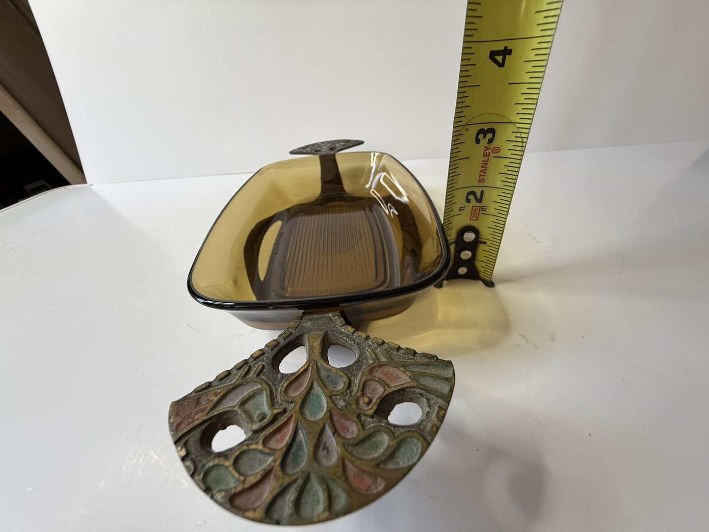 Vintage Terra Santa Guild Israel Dish with Arcopal France Amber Glass Dish