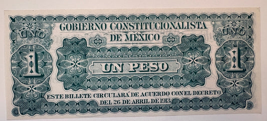 1913 Mexico 1 Peso Gobierno Constitucionalista Monclova Revolution P-S625 – alternate product view 2 of 2
