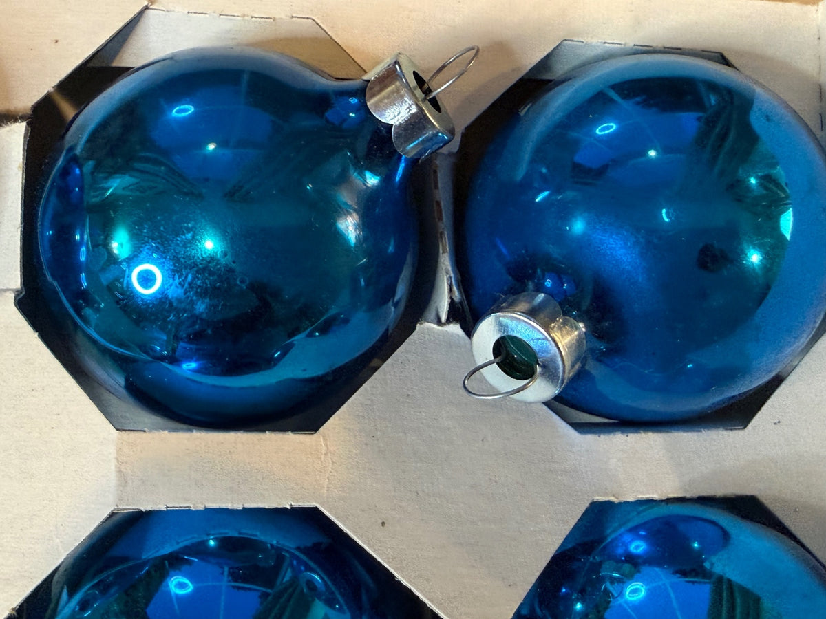 Vintage Pyramid Rauch Blue Glass Ornaments Lot 8 Made USA 2.5” – alternate product view 6 of 7
