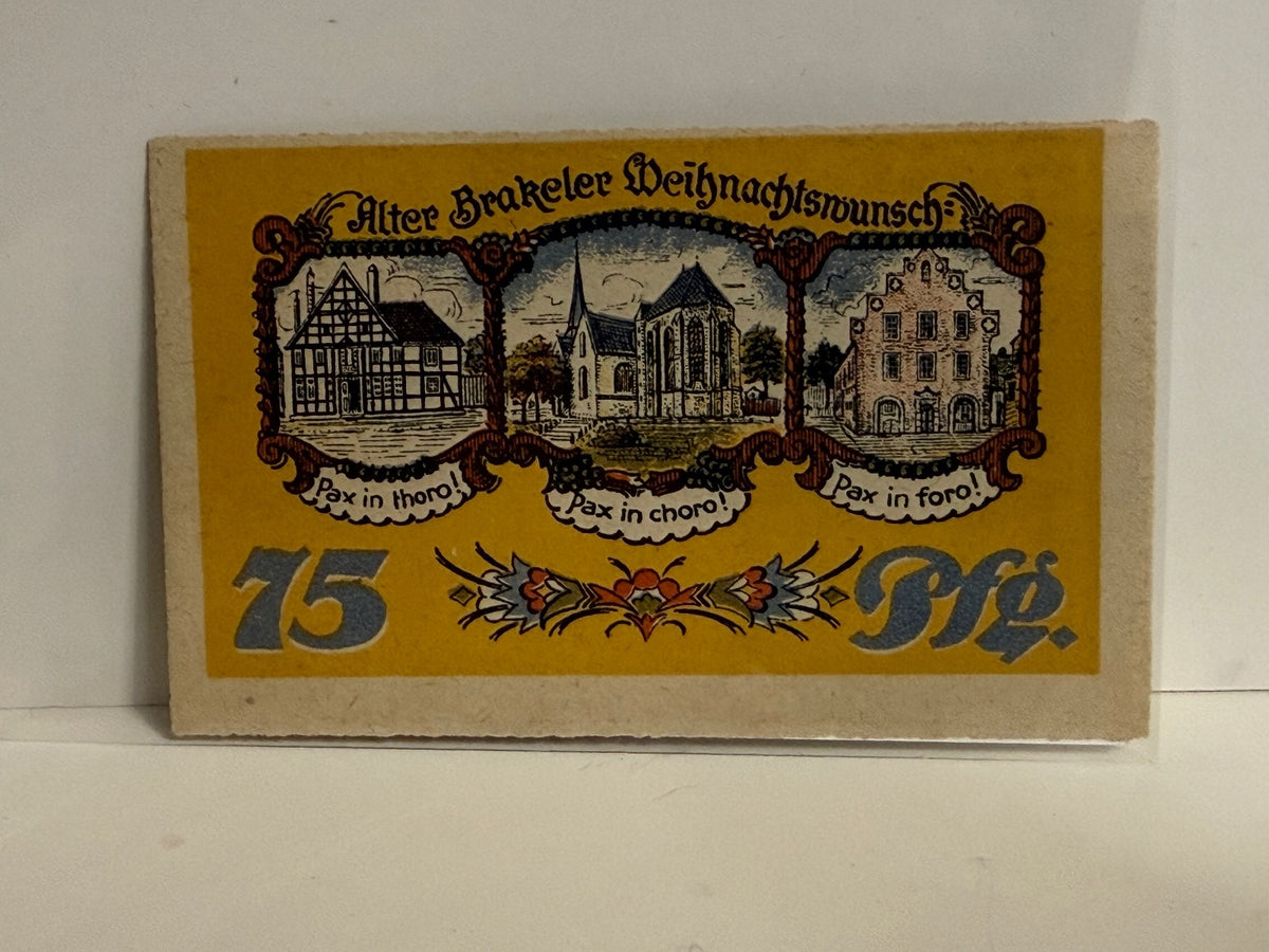 1921 Brakel Germany 75 Pfennig Notgeld – Christmas Weihnachtswunsch - 250
