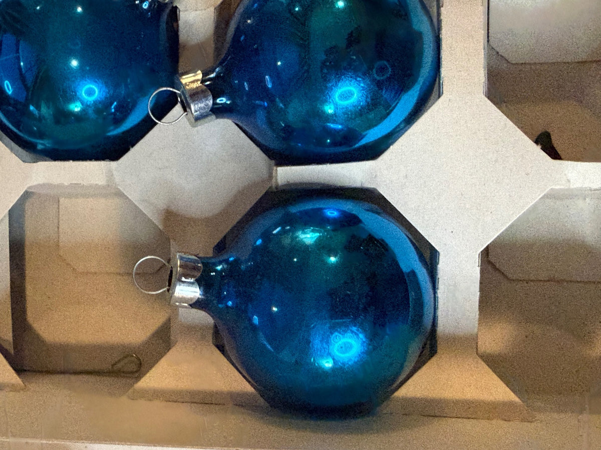 Vintage Pyramid Rauch Blue Glass Ornaments Lot 8 Made USA 2.5” – alternate product view 3 of 7