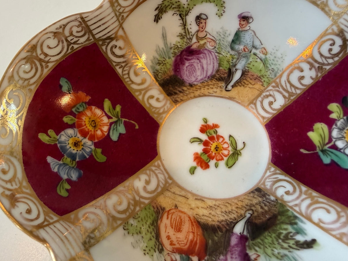 Vintage Dresden Porcelain Bowl – Magenta Courting Scenes — product photograph 4
