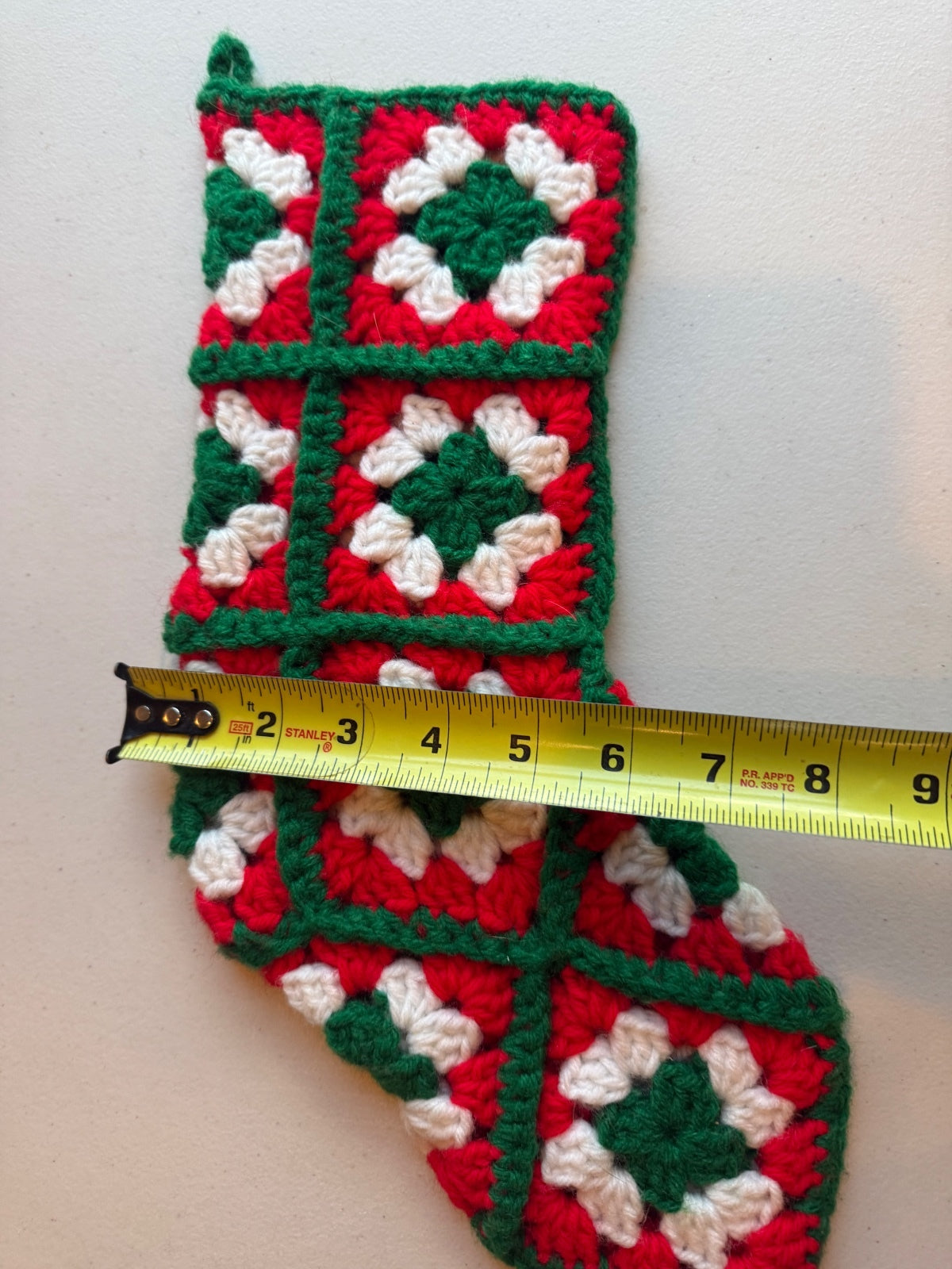 Vintage Handmade Crochet Granny Square Christmas Stocking 14” – alternate product view 6 of 6