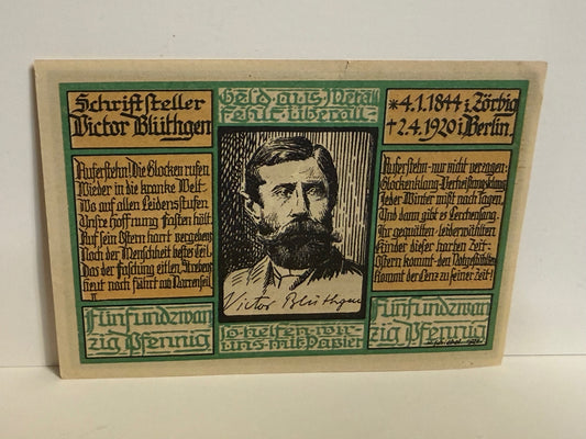 1921 Zörbig Germany 25 Pfennig Notgeld – Victor Blüthgen - 100