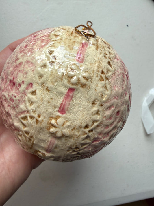 Vintage Ceramic Christmas Ornament Pink Floral Crackle Glaze 3.5” – alternate product view 2 of 6