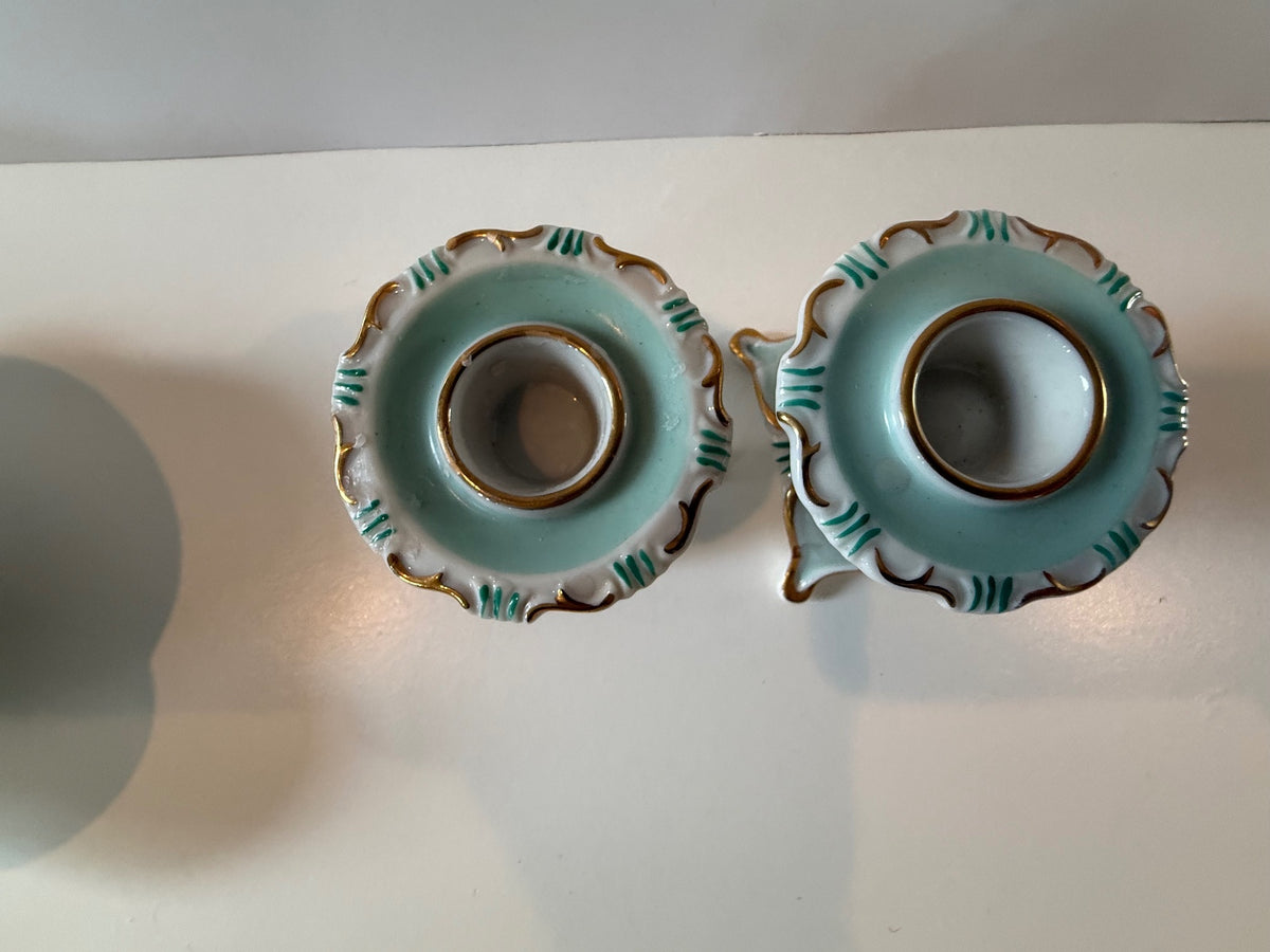 Vintage German Dresden-Style Rose Candlestick Holders Pair — product photograph 4