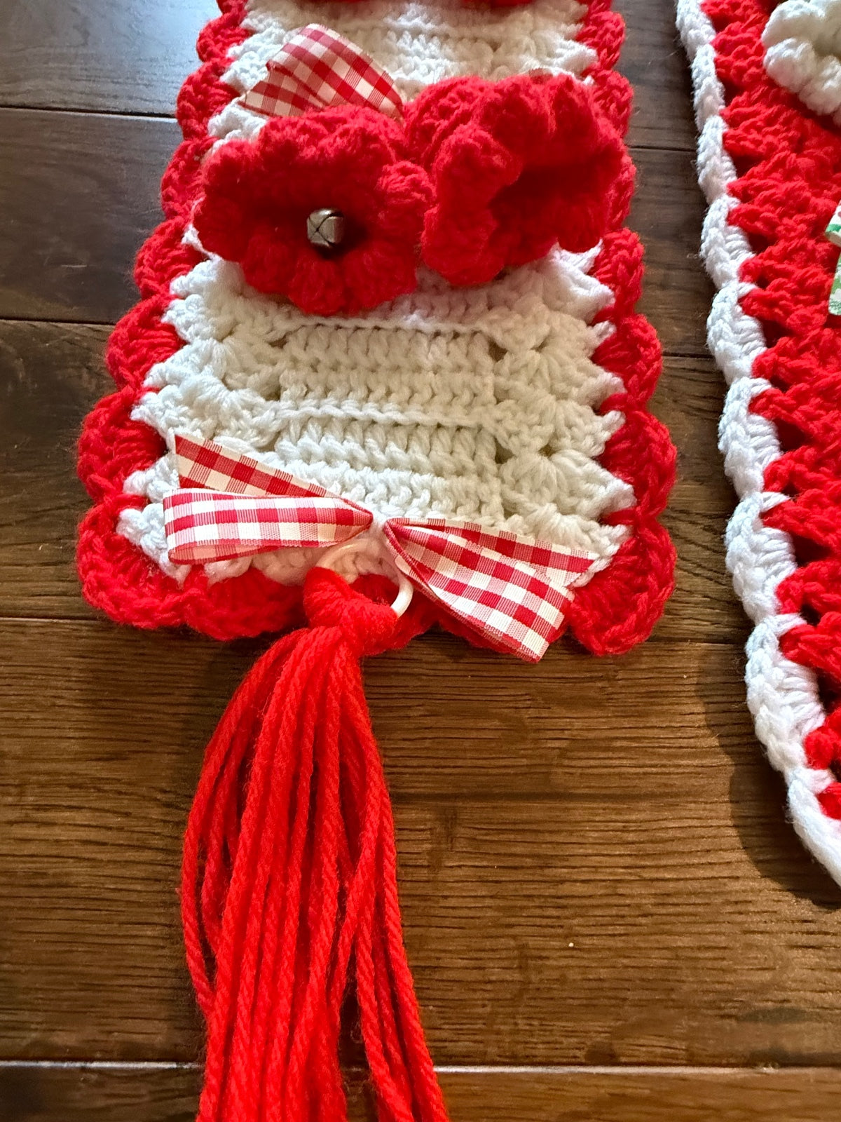 Vintage Handmade Crochet Christmas Bell Pull Wall Hangings Bells Bows Set of 2 – alternate product view 3 of 11
