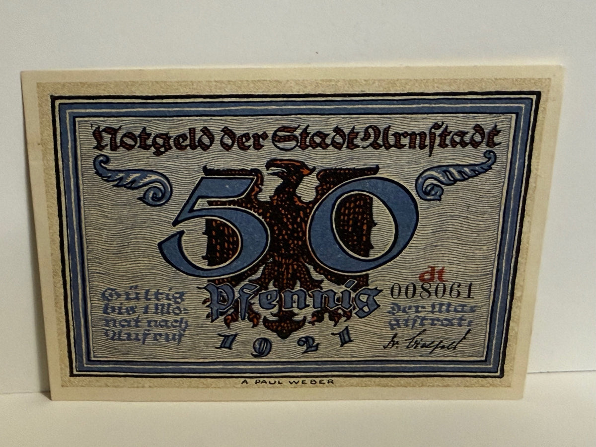 1921 Arnstadt Germany 50 Pfennig Notgeld – Thirty Years’ War Scene - 244