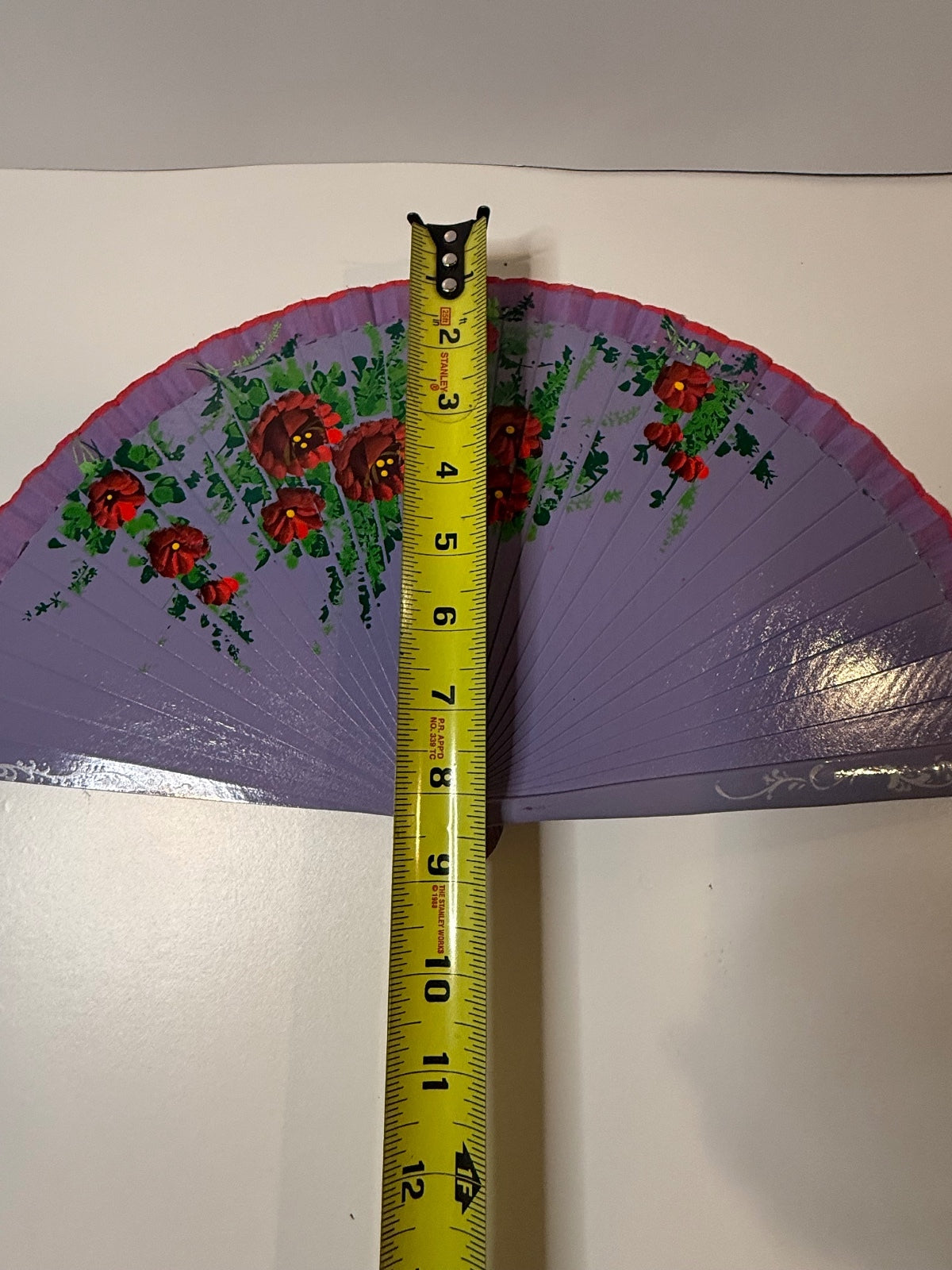 Vintage Purple Hand Painted Floral Folding Hand Fan Wood Abanico 17” – alternate product view 7 of 7