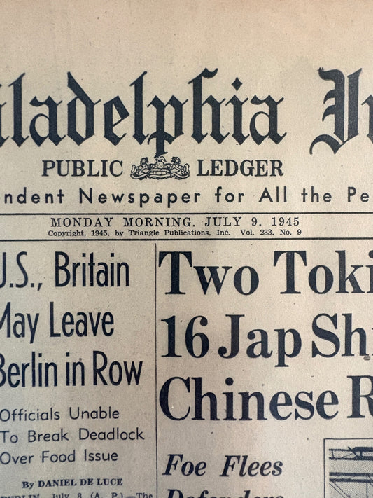 1945 Philadelphia Inquirer WWII Newspaper July 9 Tokyo Raids Japan Original – alternate product view 2 of 3