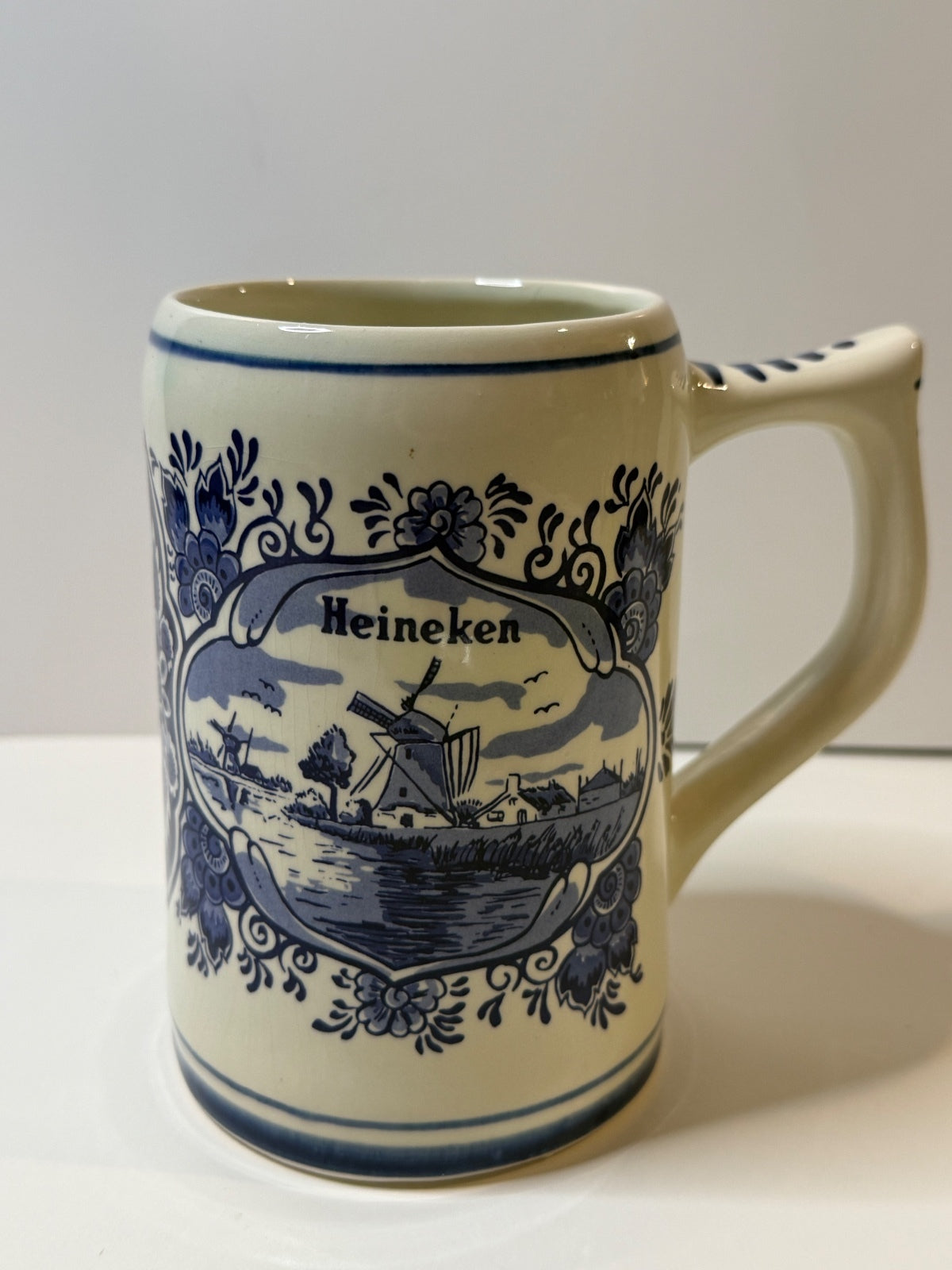 Vintage Heineken Delft Blue Beer Stein Mug Hand Painted Holland Windmill