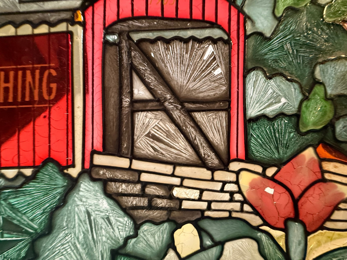 Vintage Coca-Cola Covered Bridge Faux Stained Glass Wall Hanging