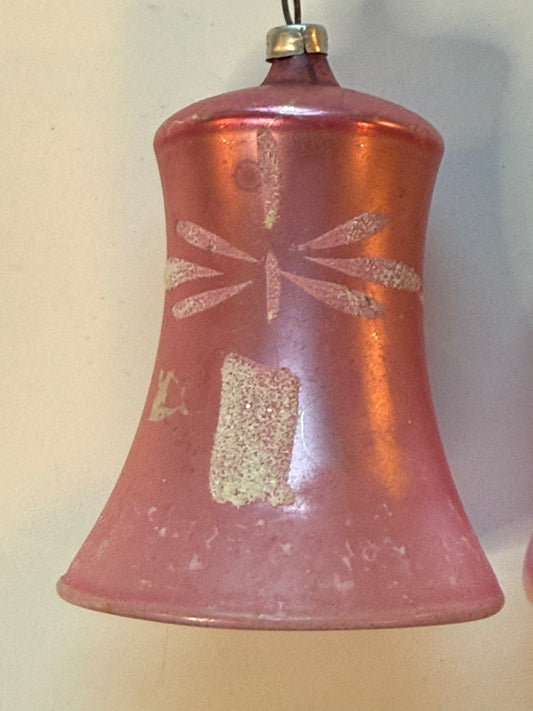 2 Vintage West Germany Pink Glass Bell Christmas Ornaments Glitter – alternate product view 2 of 13