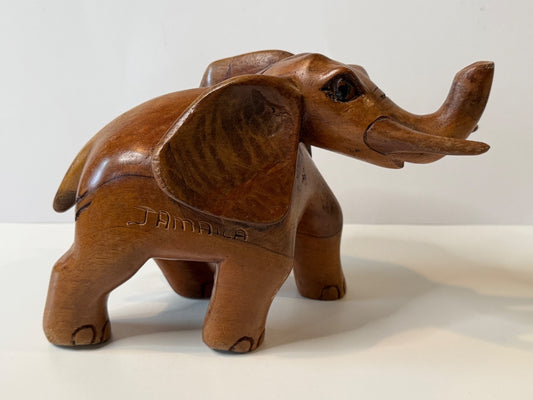 Jamaica Hand Carved Wood Elephant Sculpture 10” Folk Art