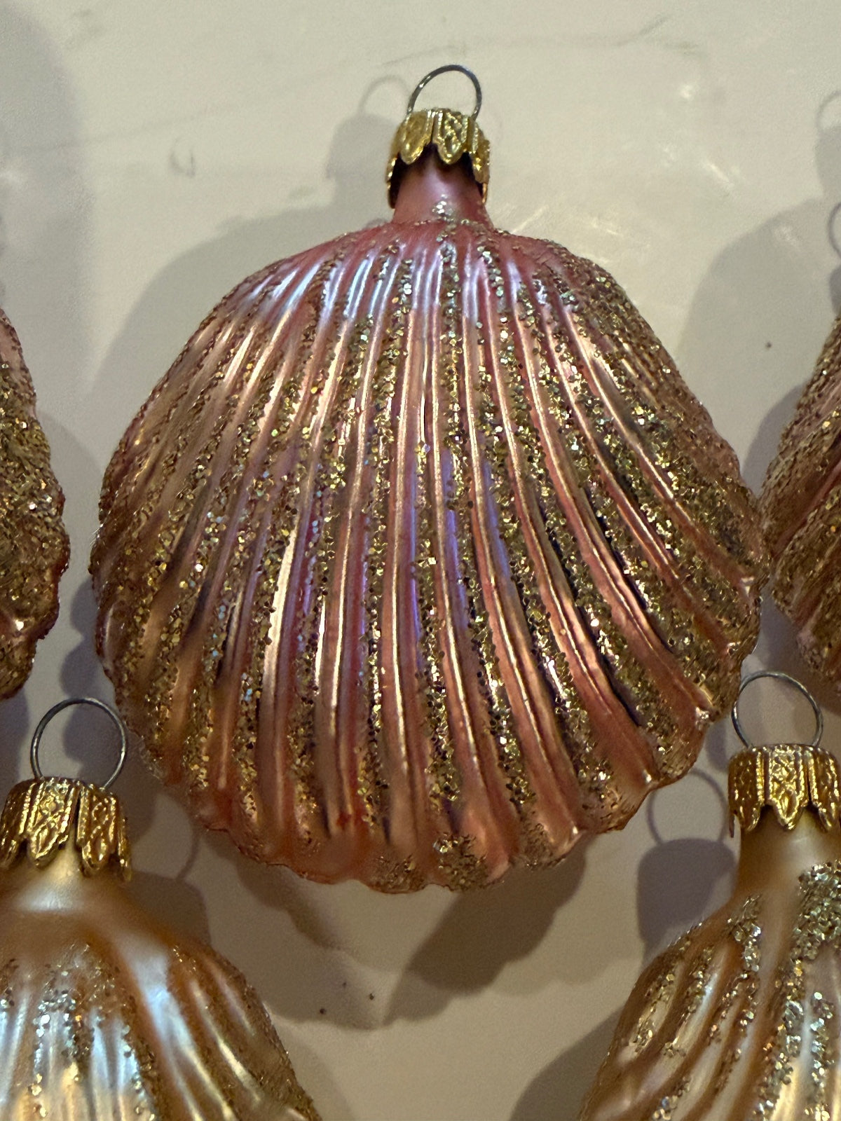 Vintage Colombia Glass Shell Christmas Ornaments Pink Gold Glitter Lot of 7 – alternate product view 7 of 10