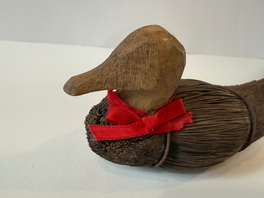 Vintage Handmade Wood & Reed Duck Decoy Figurine Red Ribbon Rustic Decor – alternate product view 2 of 7