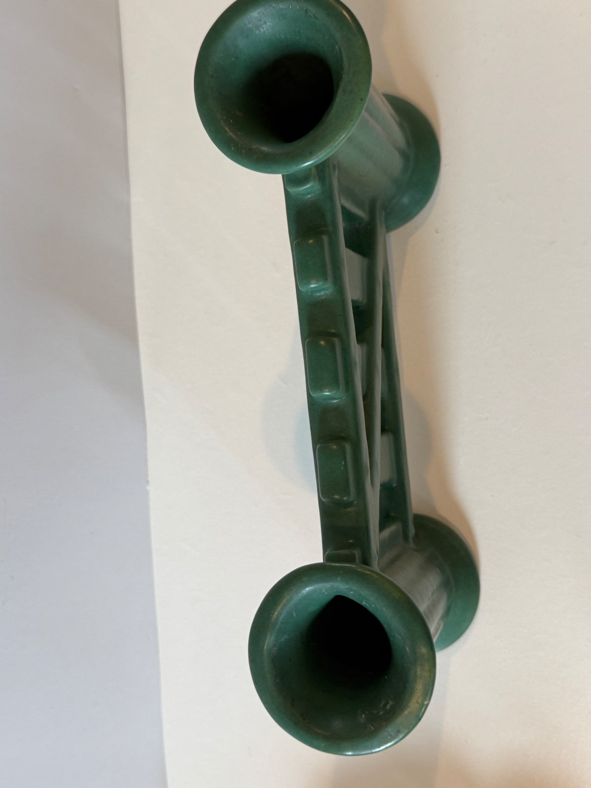 Antique Roseville Matte Green Gate Double Bud Vase — product photograph 2