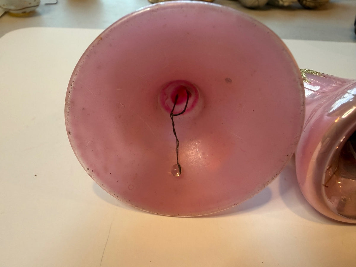 2 Vintage West Germany Pink Glass Bell Christmas Ornaments Glitter – alternate product view 7 of 13