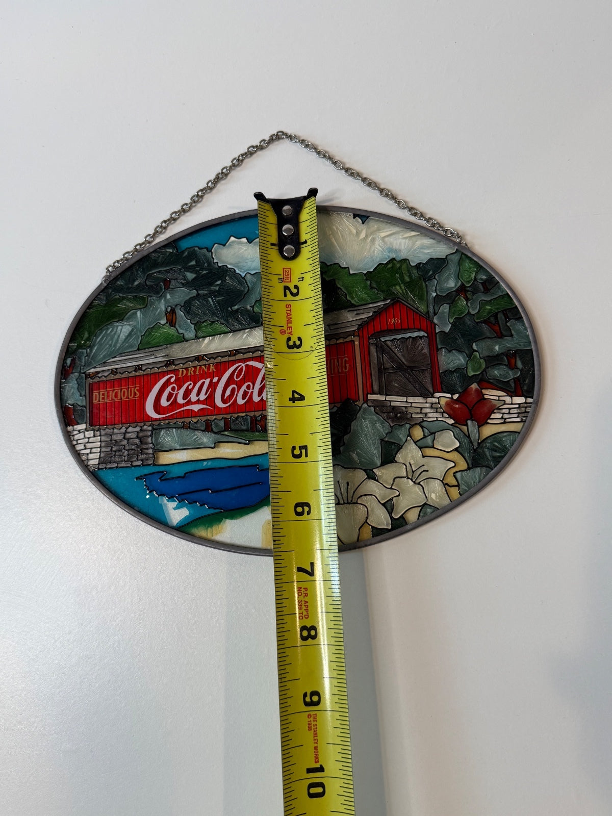 Vintage Coca-Cola Covered Bridge Faux Stained Glass Wall Hanging