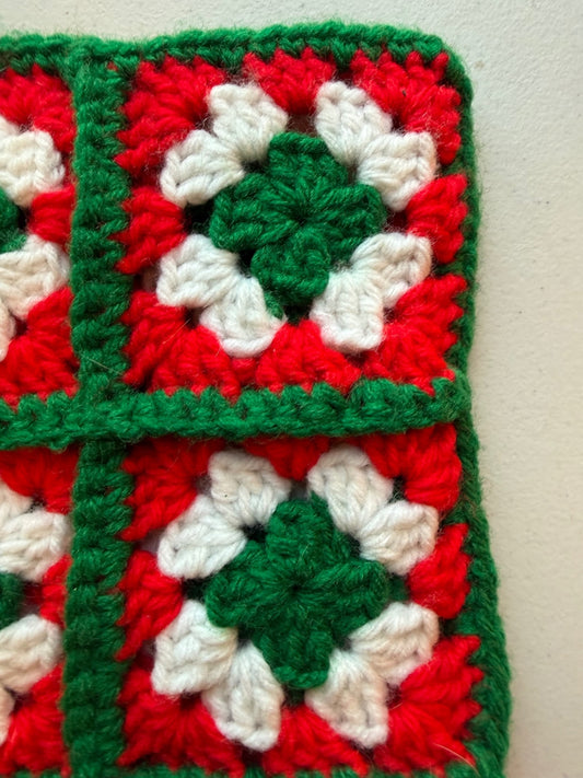 Vintage Handmade Crochet Granny Square Christmas Stocking 14” – alternate product view 2 of 6