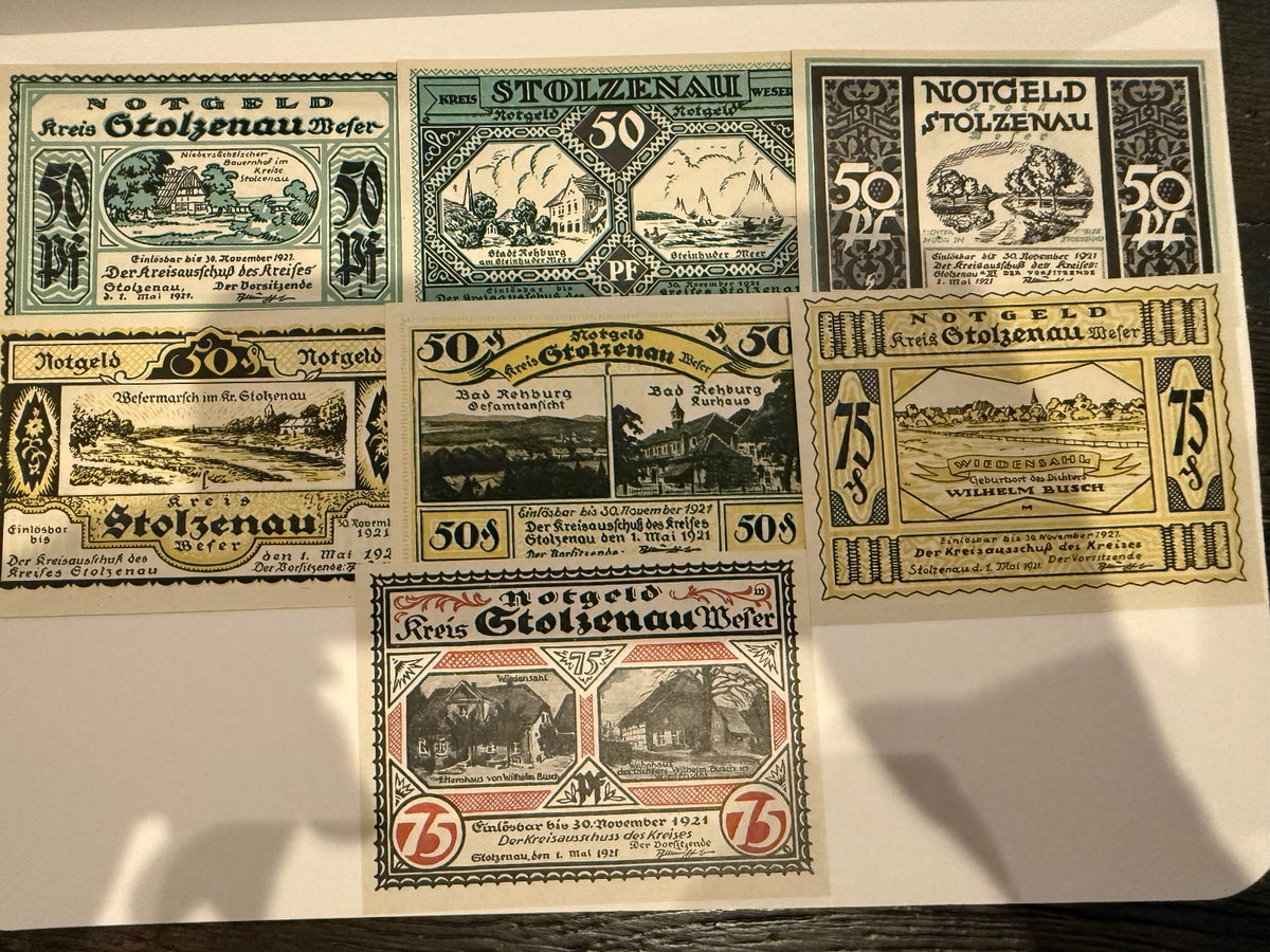 1921 Germany Stolzenau Weser Notgeld Lot 7 Notes 50 & 75 Pfennig - 28