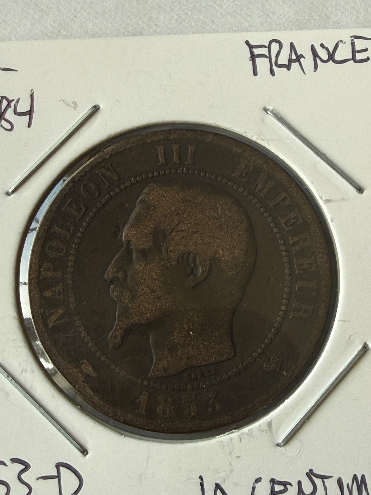1853-D France 10 Centimes Coin — product photograph 2