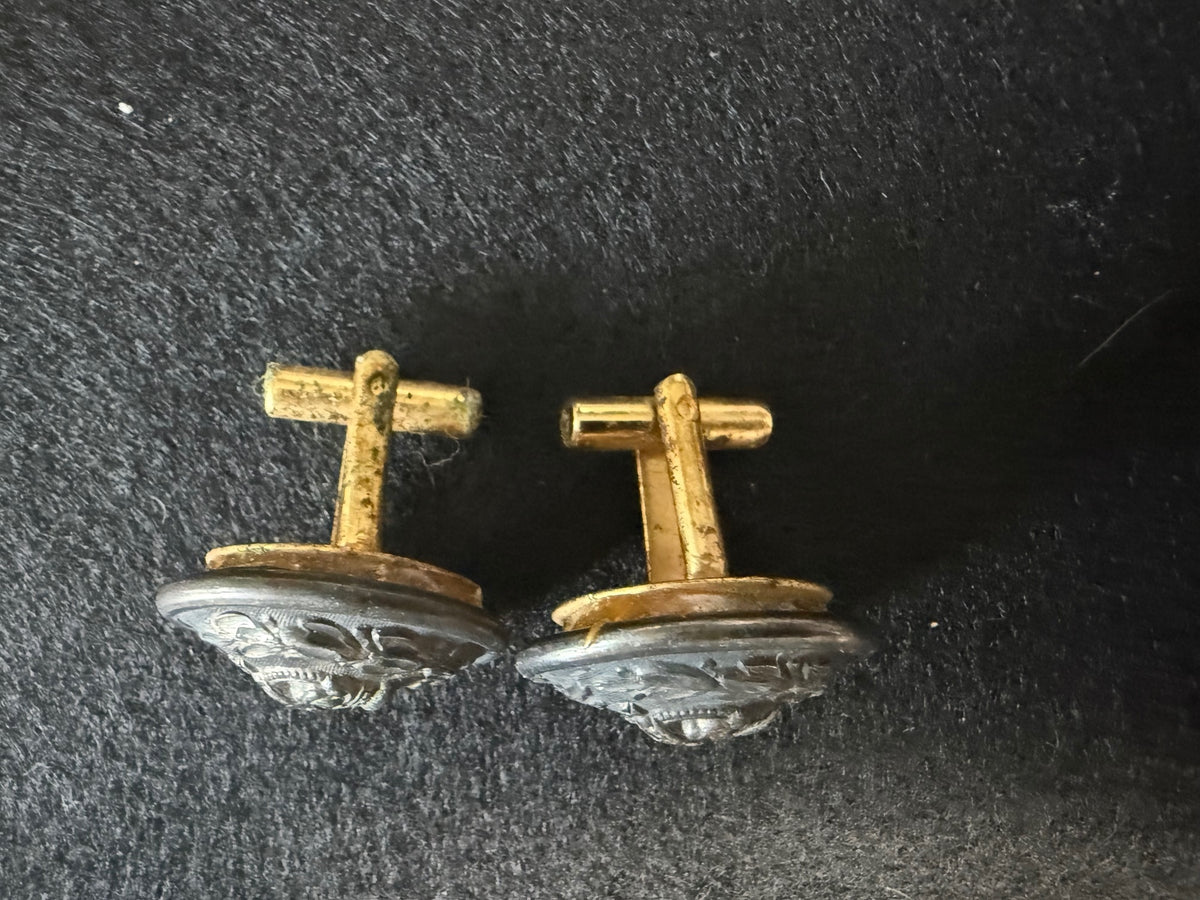 Vintage Crown Laurel Wreath Cufflinks Silver Gold Tone Military Royal Style – alternate product view 2 of 4