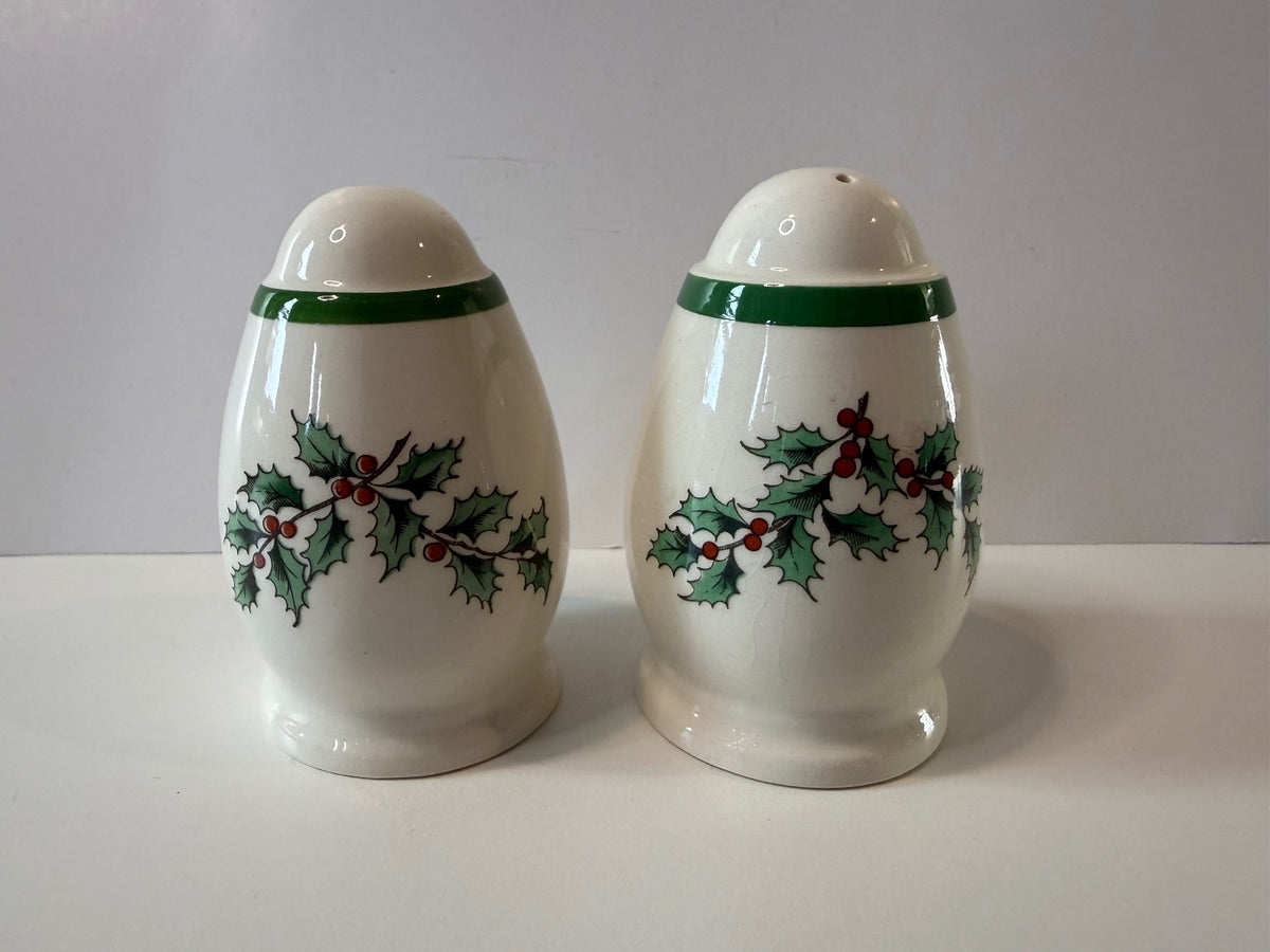 Vintage Spode Christmas Tree Egg-Shaped Salt & Pepper Shakers - Made in England
