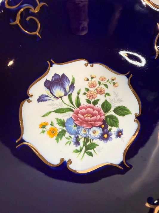 Vintage Porfin Cluj-Napoca Romania Cobalt Blue Floral Porcelain Bowl Gold Trim – alternate product view 2 of 8