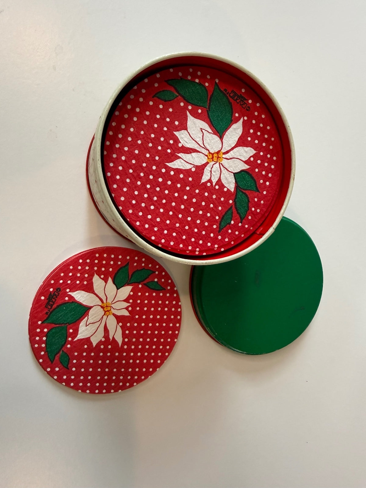 Vintage Potpourri Press Christmas Poinsettia Paper Coasters Full Tin Hong Kong – alternate product view 2 of 7