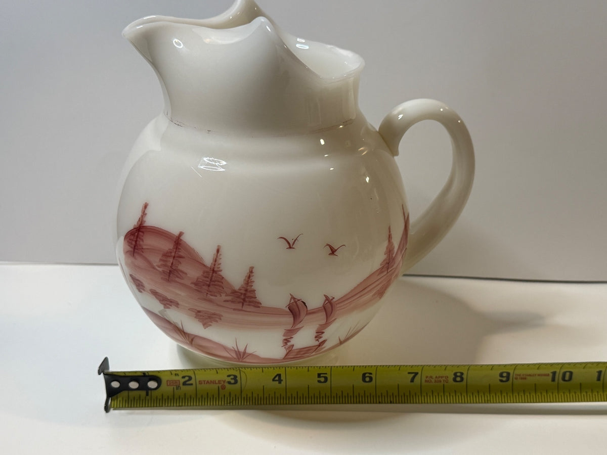 Vintage Dunbar Milk Glass Pitcher Hand Painted Sailboat Landscape 1940s – alternate product view 10 of 11