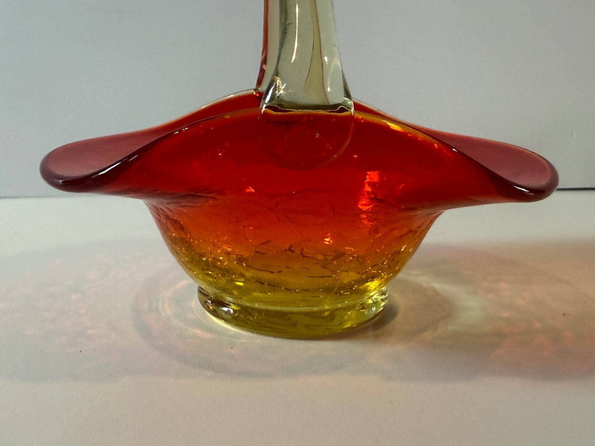 Vintage Amberina Crackle Glass Basket – Likely Kanawha — product photograph 3