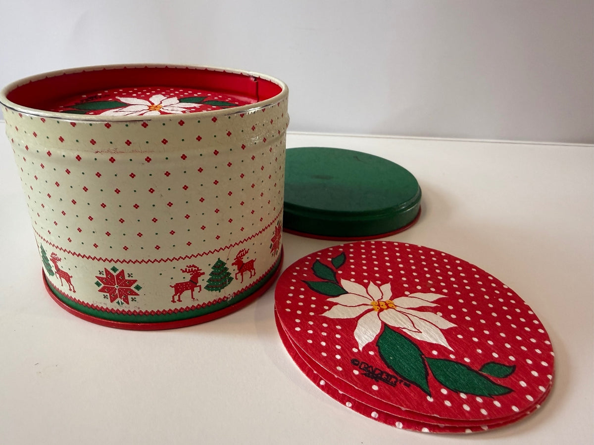 Vintage Potpourri Press Christmas Poinsettia Paper Coasters Full Tin Hong Kong – alternate product view 3 of 7