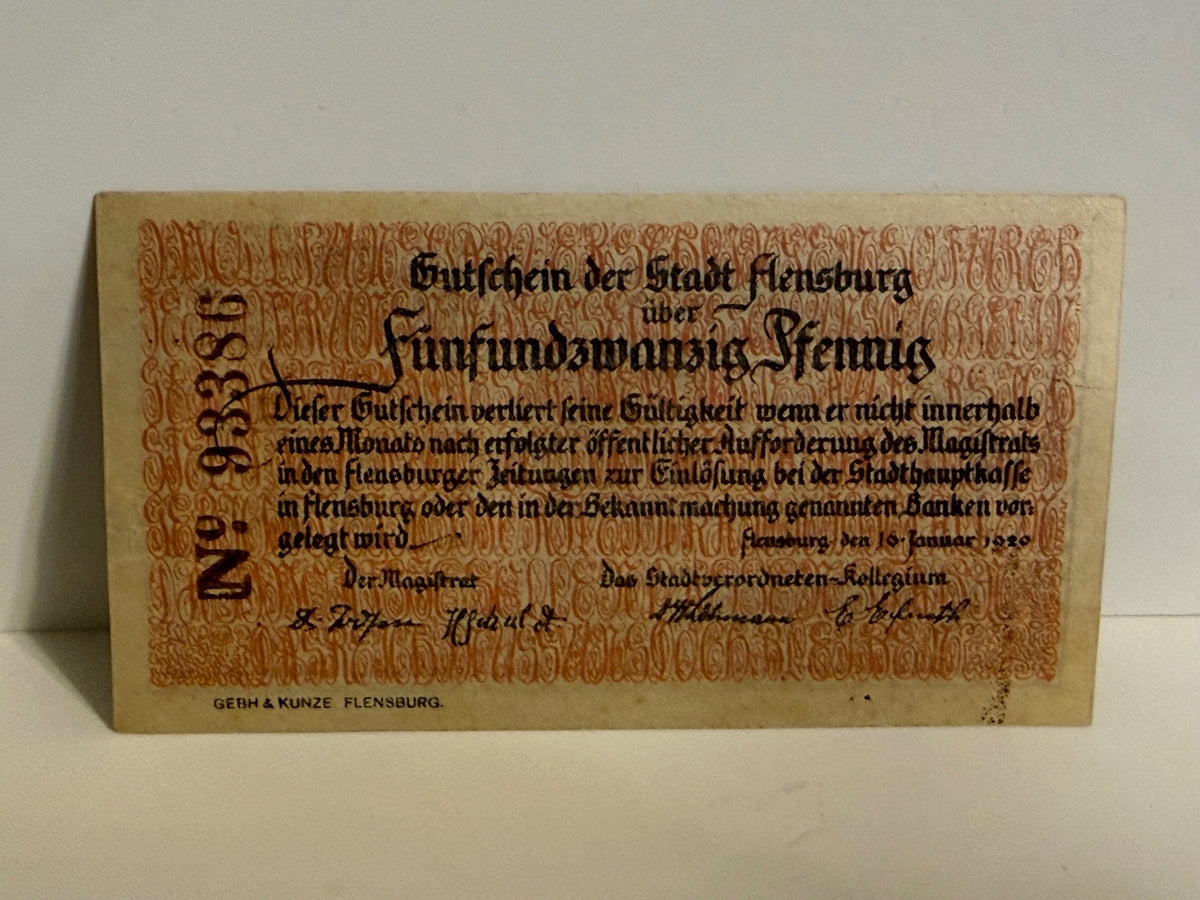 1920 Flensburg Germany 25 Pfennig Notgeld – Schleswig Plebiscite - 251