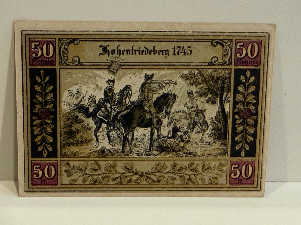 1921 Germany Hohenfriedeberg 50 Pfennig Notgeld 1745 Battle Silesia