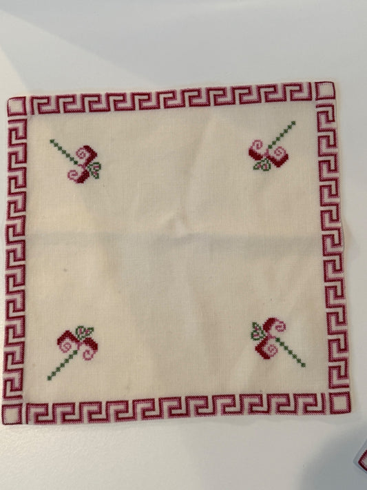 Vintage Hand Stitched Needlepoint Cross Stitch Table Mats Set of 2 9” Floral – alternate product view 2 of 8