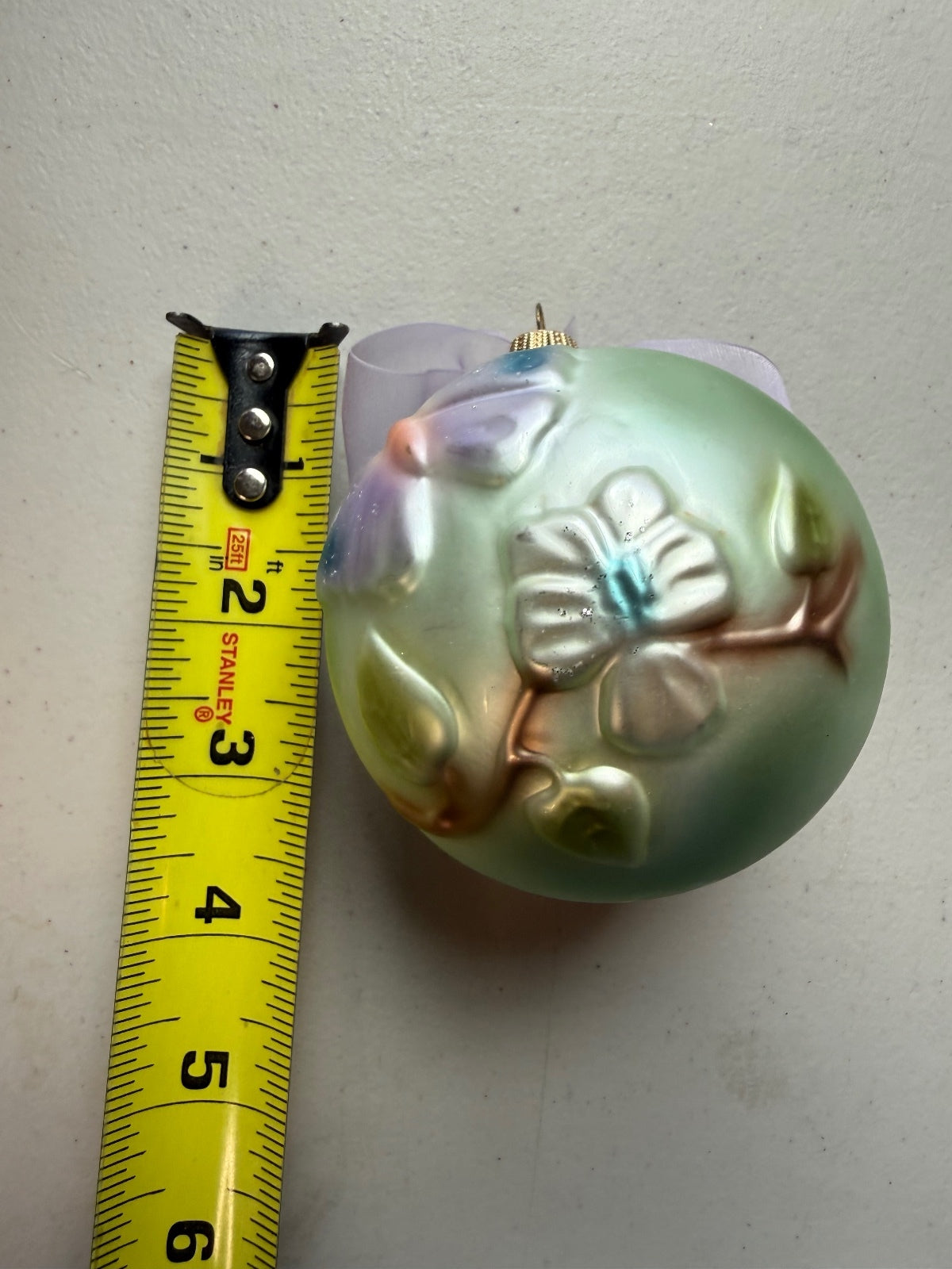 Vintage Krebs & Sohn Germany Glass Floral Christmas Ornament Green 4”