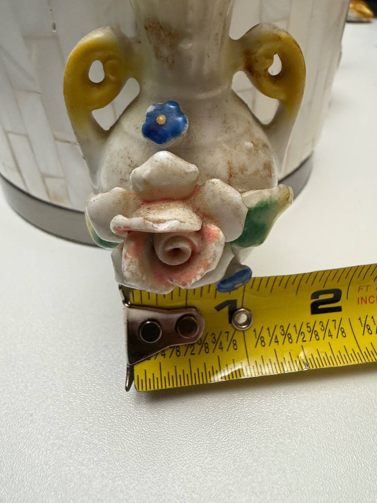 Vintage Occupied Japan Mini Vase Applied Flowers Double Handle 4” – alternate product view 4 of 6
