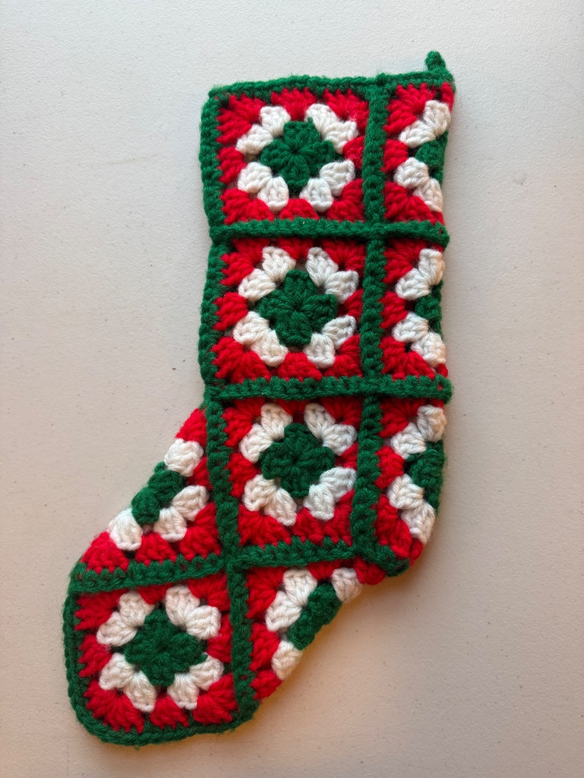 Vintage Handmade Crochet Granny Square Christmas Stocking 14” – alternate product view 3 of 6