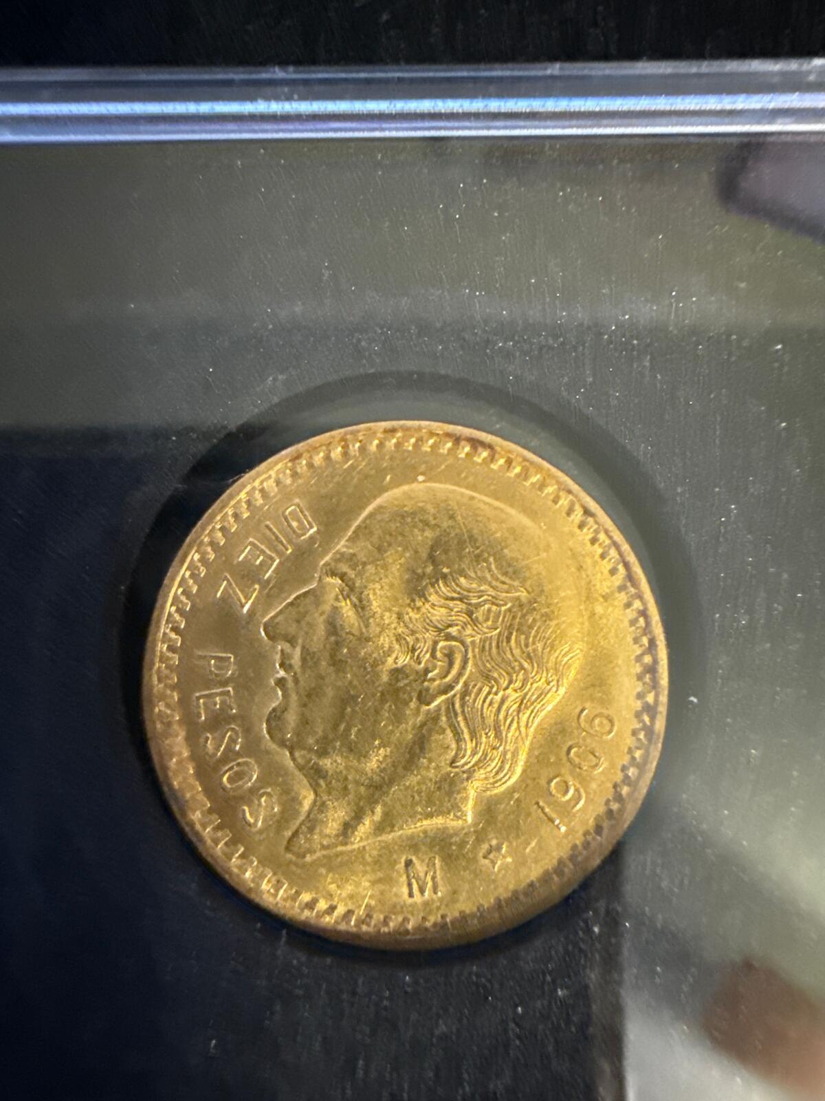 1906 Mexico 10 Peso Hildago Gold Coin - 90% gold .2411 oz AGW