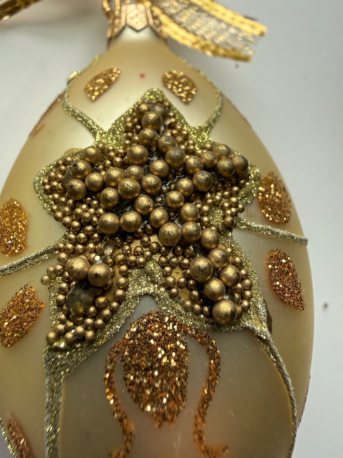Vintage Dept 56 Poland Glass Egg Ornaments Pair Jeweled Gold Beaded Poinsettia – alternate product view 3 of 6