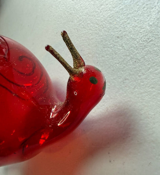 Vintage Italy Blown Glass Snail Christmas Ornament Red Gold