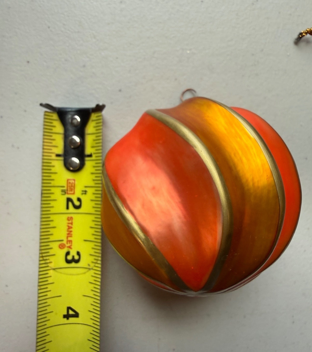 Vintage Germany Blown Glass Christmas Ornament Orange Gold Swirl 3.5”