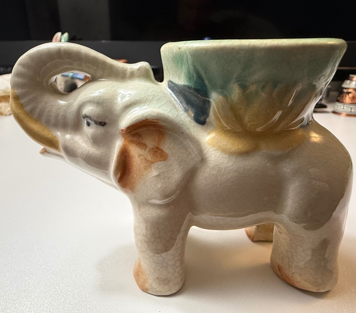 Vintage Occupied Japan Elephant Planter Trunk Up Floral Ceramic 5” – alternate product view 2 of 11