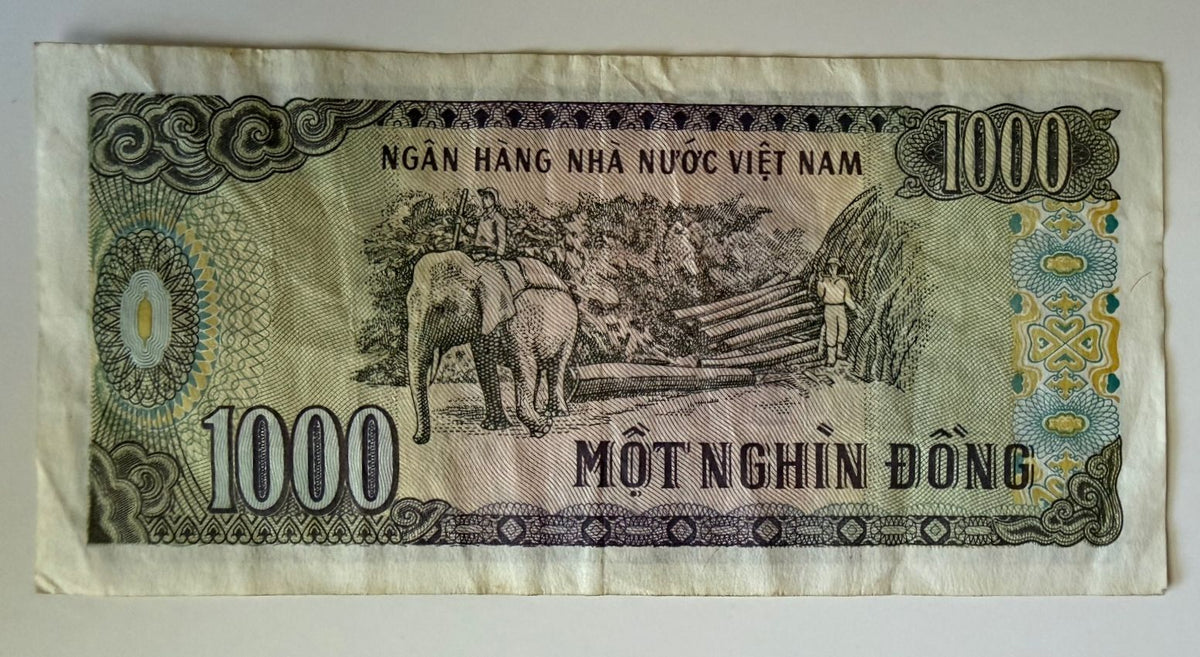 Vietnam 1988 1000 Dong P-106a Ho Chi Minh Elephant Logging Banknote - 172 – alternate product view 2 of 2