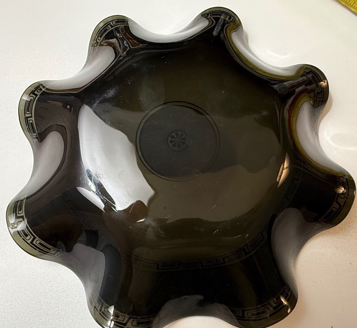 Vintage Greek Revival Glass Bowl Classical Figures Gold Greek Key 7”