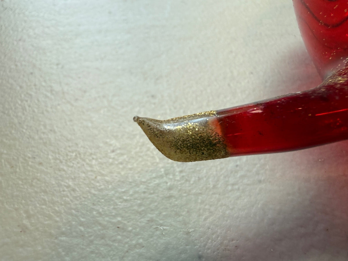 Vintage Italy Blown Glass Snail Christmas Ornament Red Gold